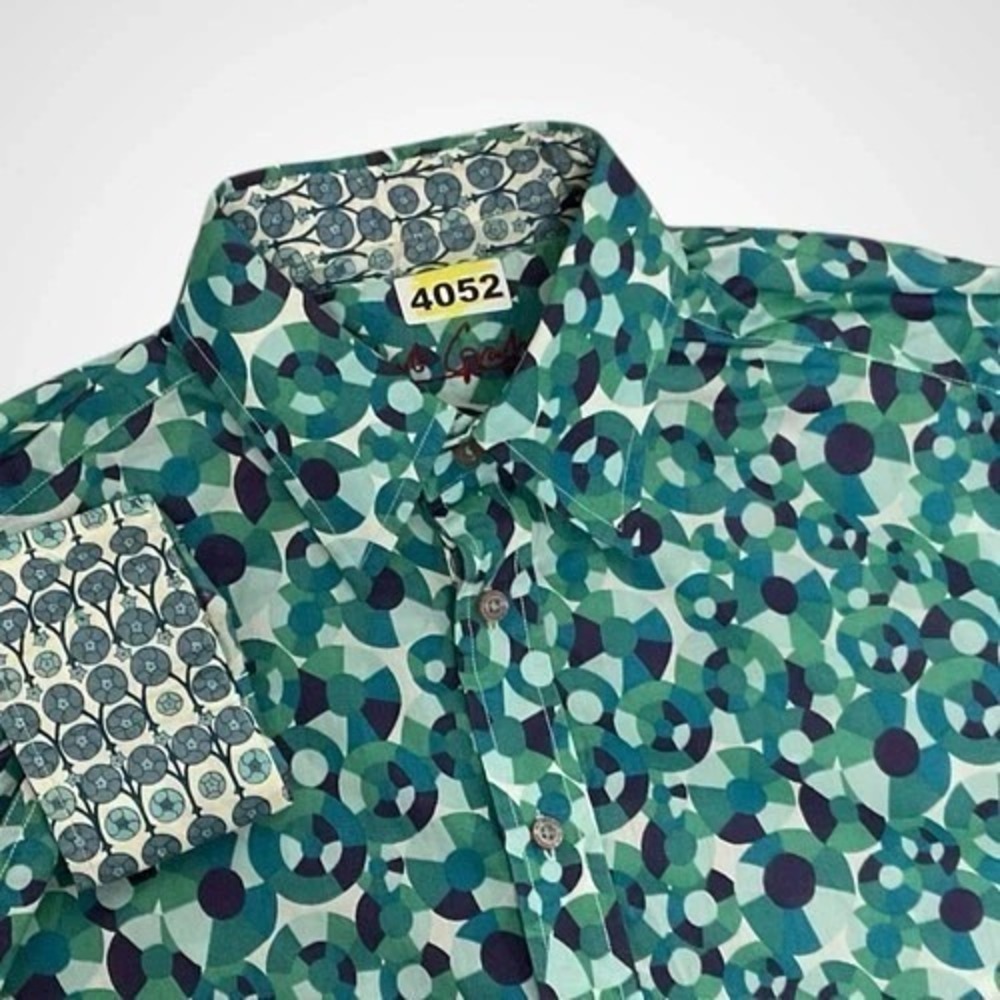 Robert Graham Green GeoCircle Print Long Sleeve Button Up Shirt Men L India